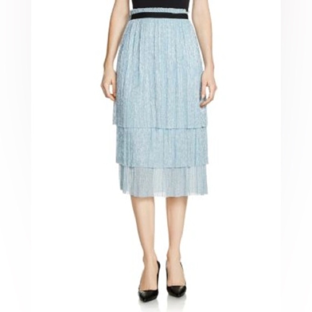 MAJE - JELENA TIERED PLISSÉ SKIRT IN BLUE SKY